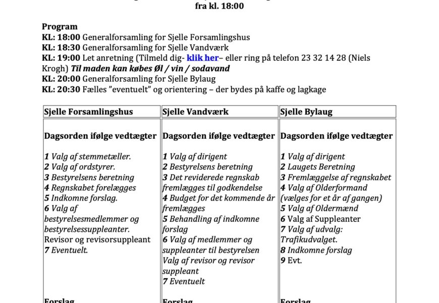 Vandværk, Forsamlingshus og Bylaug afholder Generalforsamling